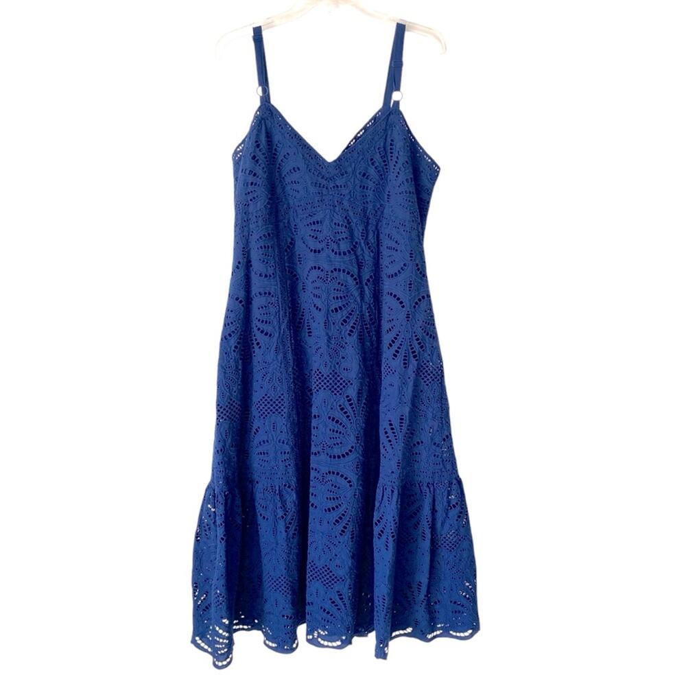 Wrap London Navy Blue Eyelet Lace Tiered Dress size 14